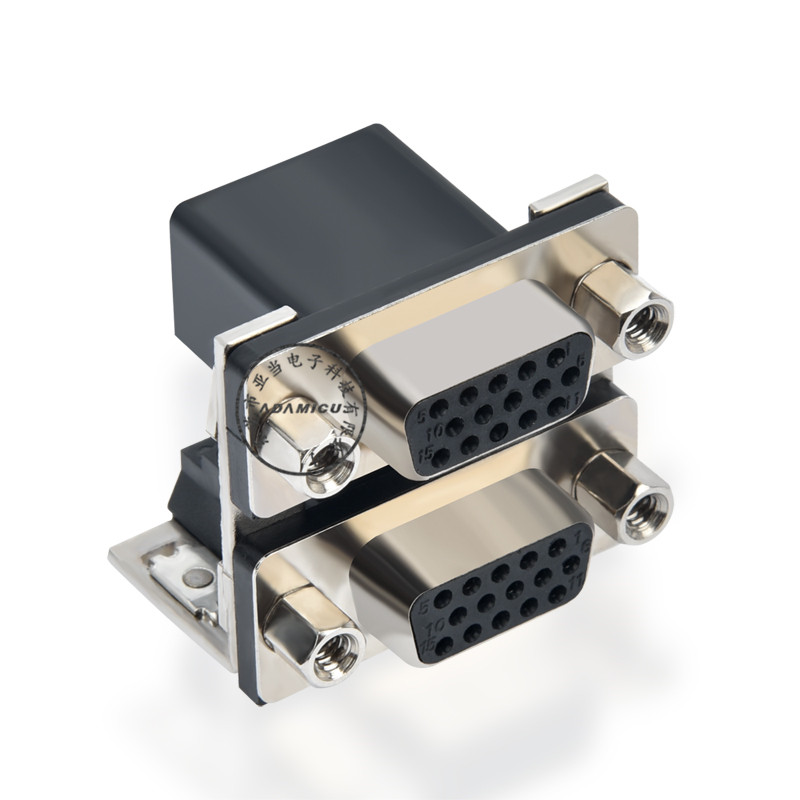 Right angle pcb mount female to female  15 pin d sub dual port connector